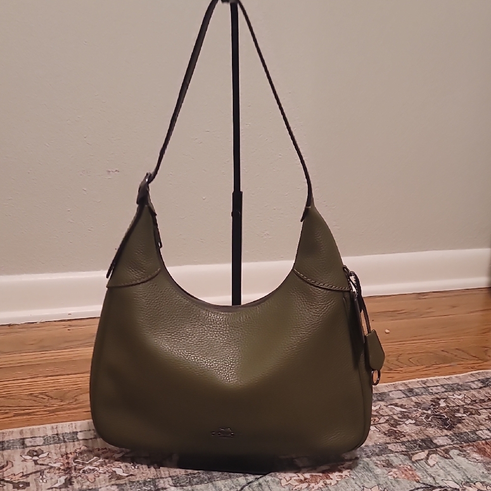 Coach Ella Olive Green Pebble Leather Shoulder Bag